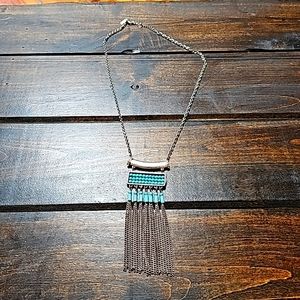 Silver & Turquoise Fringe Necklace